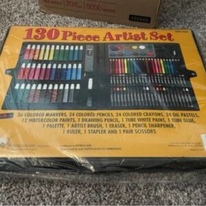 130 Piece Artist Set with Colored Markers and Pencils